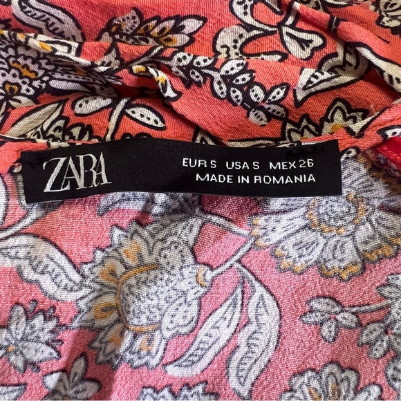 ZARA Floral Printed Long Puff Ruched Sleeve Draped‎ Midi Dress Size Small - Picture 16 of 16